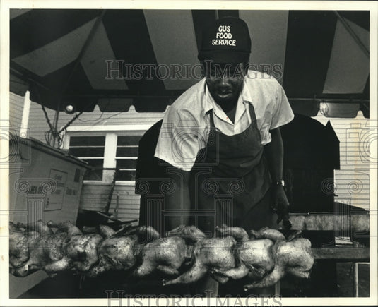 1992, Gus's BBQ Employee at Summerfest in Milwaukee, Wisconsin - Historic Images