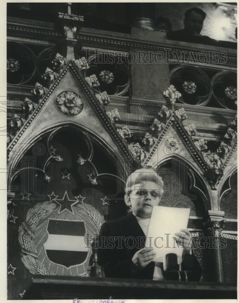 1964, Mrs Istvan Vass presides a Hungarian Parliament session - Historic Images