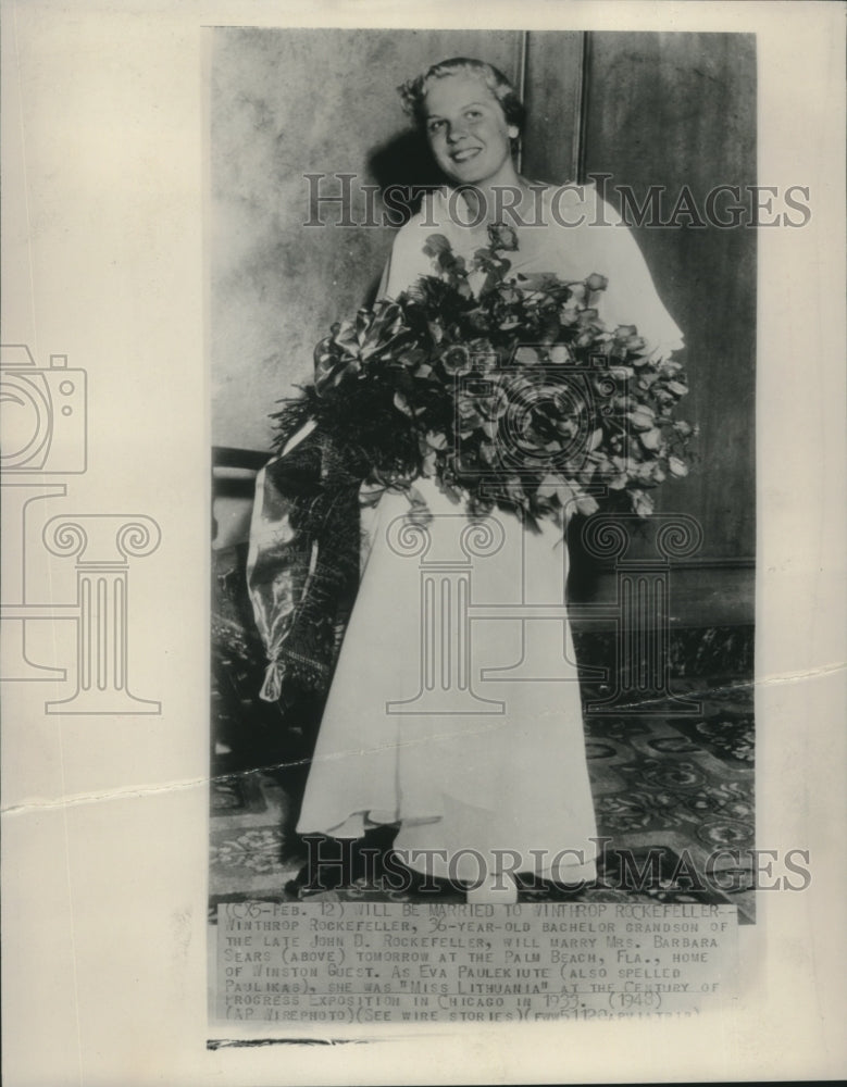 1948 Press Photo Mrs. Barbara Sears to marry Winthrop Rockefeller in Florida - Historic Images