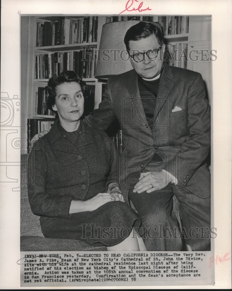 1958 Press Photo The Very Rev. James A. Pike, Head of California Diocese, &amp; Wife-Historic Images