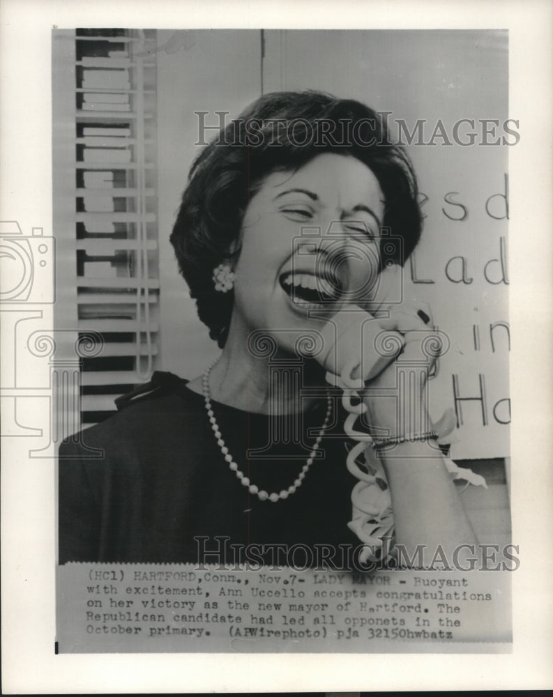 1967, New mayor of Hartford Ann Uccello accepts a congratulatory call - Historic Images