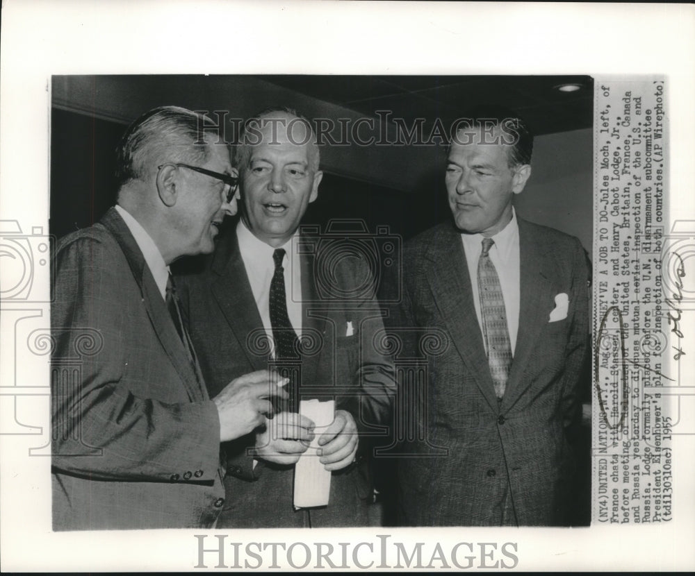 1955 Press Photo Harold Stassen, Henry Cabot Lodge Jr., and Jules Mock, New York - Historic Images