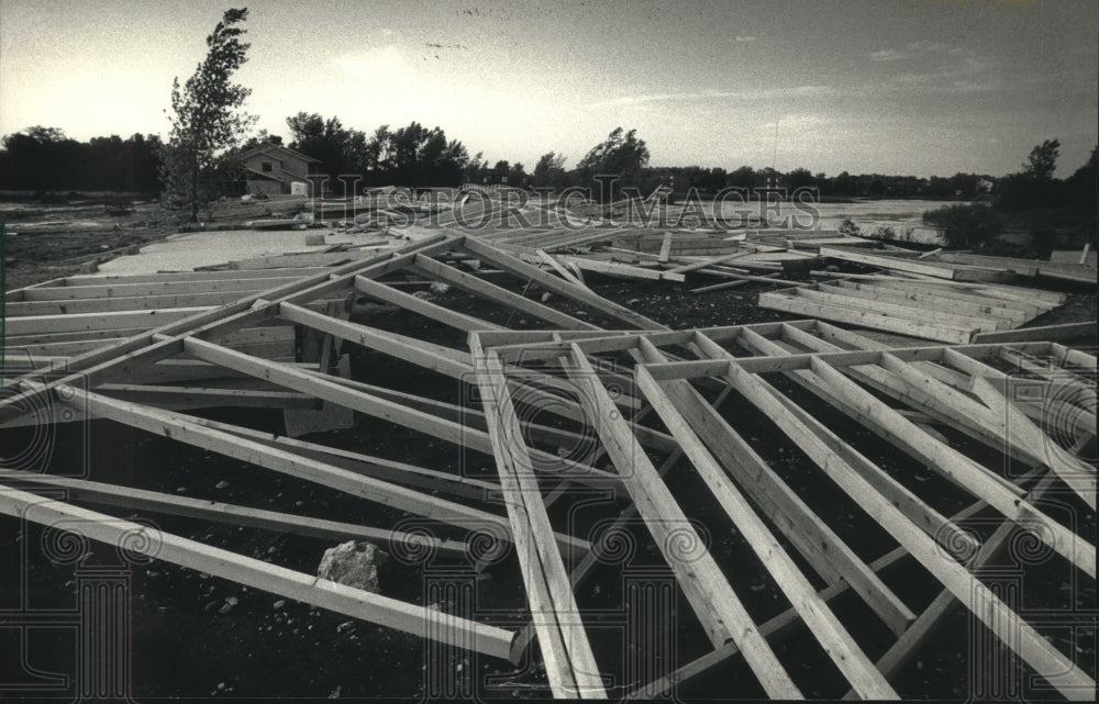 1991, Fallen wall frames from storm in Germantown, Wisconsin - Historic Images