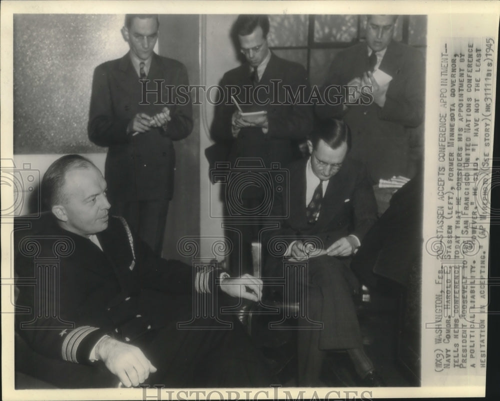 1945, Navy Commodore Harold E. Stassen and others in Washington, D.C. - Historic Images