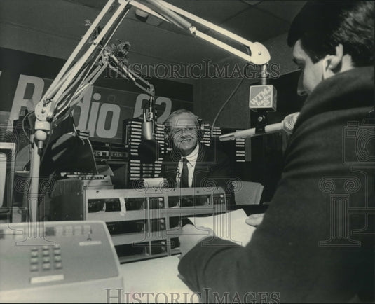 1984, WTMJ radio's Jim Tate interviewed author Timothy Manion - Historic Images