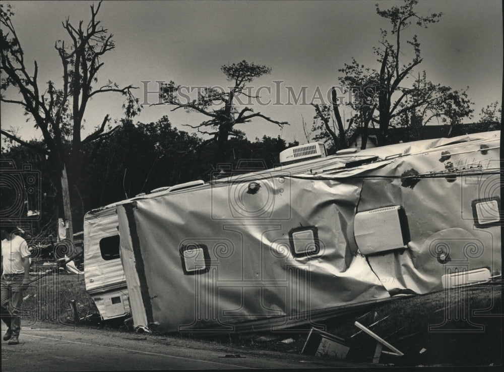1992, Fitchburg trailers flipped after tornado along Highway MM - Historic Images