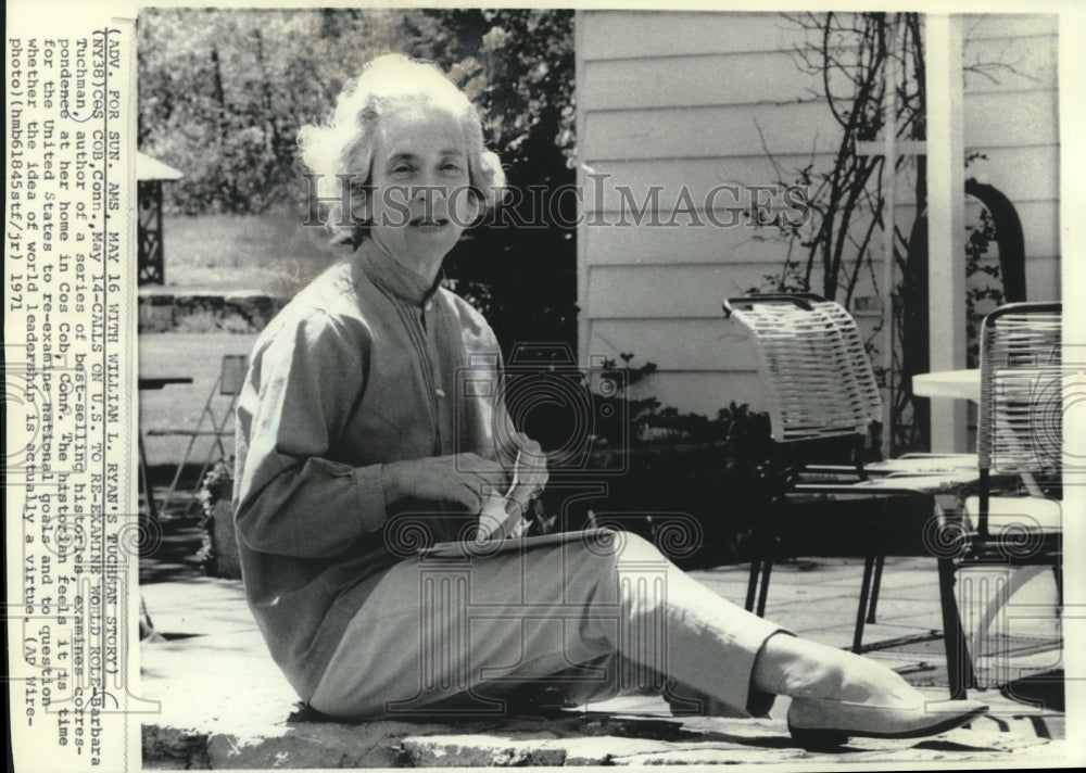 1971, Historian and author Barbara Tuchman at Cos Cob, CT home - Historic Images