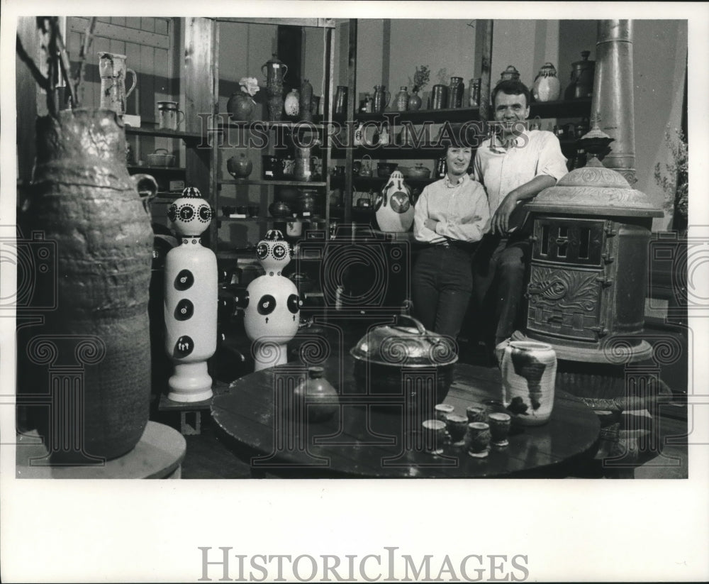 1968 Press Photo Don and Susan Trudell stand among their pottery - mjc10208 - Historic Images