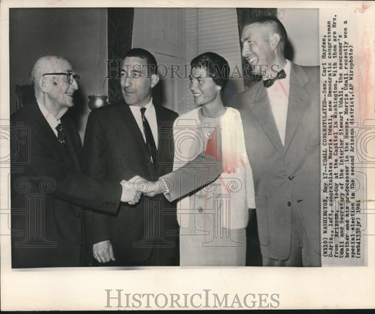 1961, Senator Carl Hayden, shakes hands Morris Udall, Washington - Historic Images