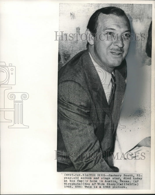 1963 Press Photo Actor Zachary Scott dies in his Austin, Texas home - mjc10454 - Historic Images