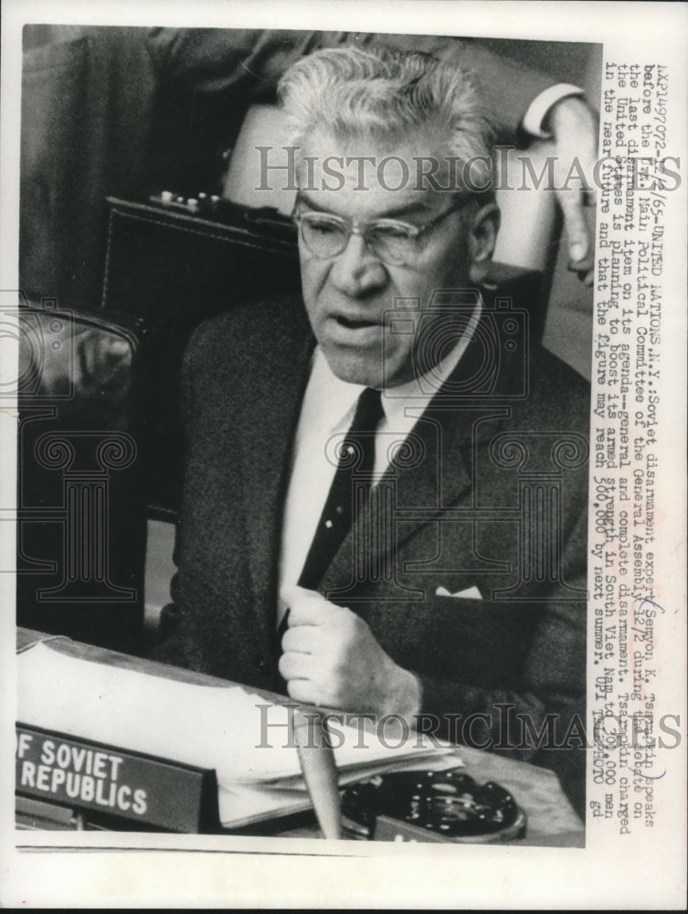1965 Press Photo Semyon Tsarapkin United Nations New York - mjc10720 - Historic Images