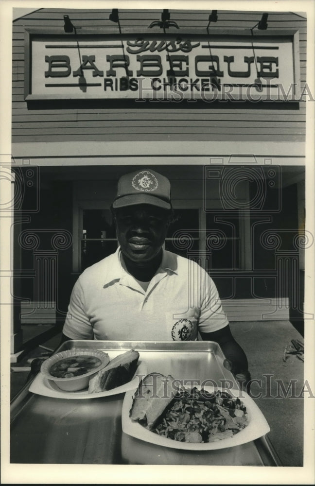1987 Gus Kelley, food served at Summerfest, Wisconsin - Historic Images