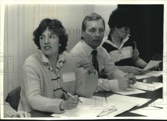 1991, Lynda Stuber, chair of rescue the orphans committee, Wisconsin - Historic Images