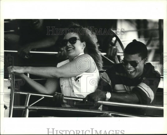1993 riders aboard the Jaguar Express at Summerfest - Historic Images