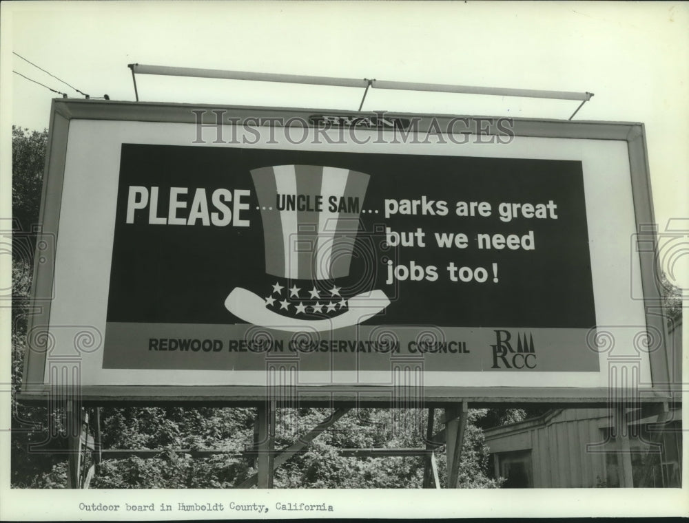 1987 Press Photo Redwood Region Conservation Billboard - mjc11376 - Historic Images