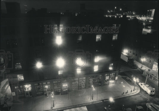 1992 Press Photo Simulated Flames Blaze From Building in Historic Third Ward - Historic Images