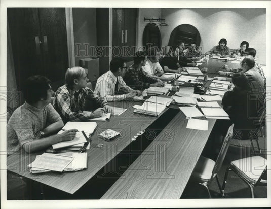 1975 School Representatives Sit With Attorney in Milwaukee - Historic Images