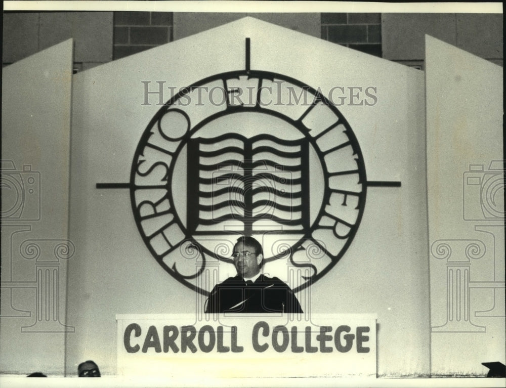 1992, Tommy Thompson gives commencement speech at Carroll College - Historic Images