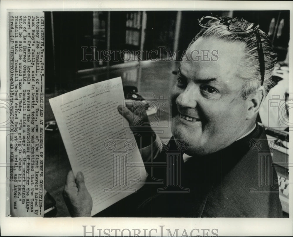 1966, Attorney Joe Tonahill Smiles and Holds Copy of Court Opinion - Historic Images