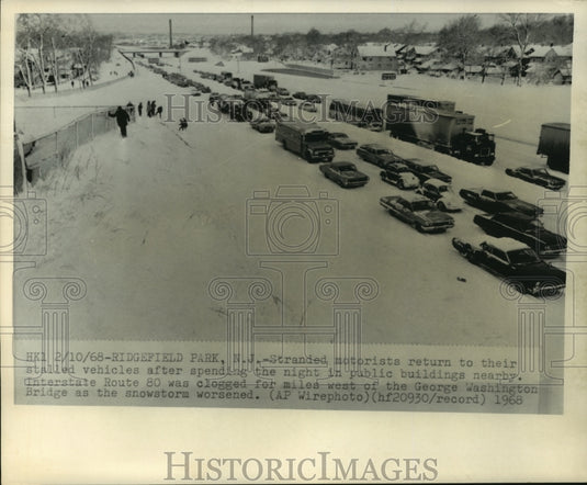 1968, Stranded Motorists Return To Their Stalled Vehicles, New Jersey - Historic Images