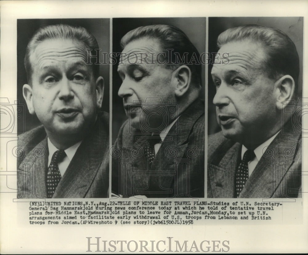 1958 Press Photo United Nations Secretary and General Dag Hammarskjold Jordan - Historic Images