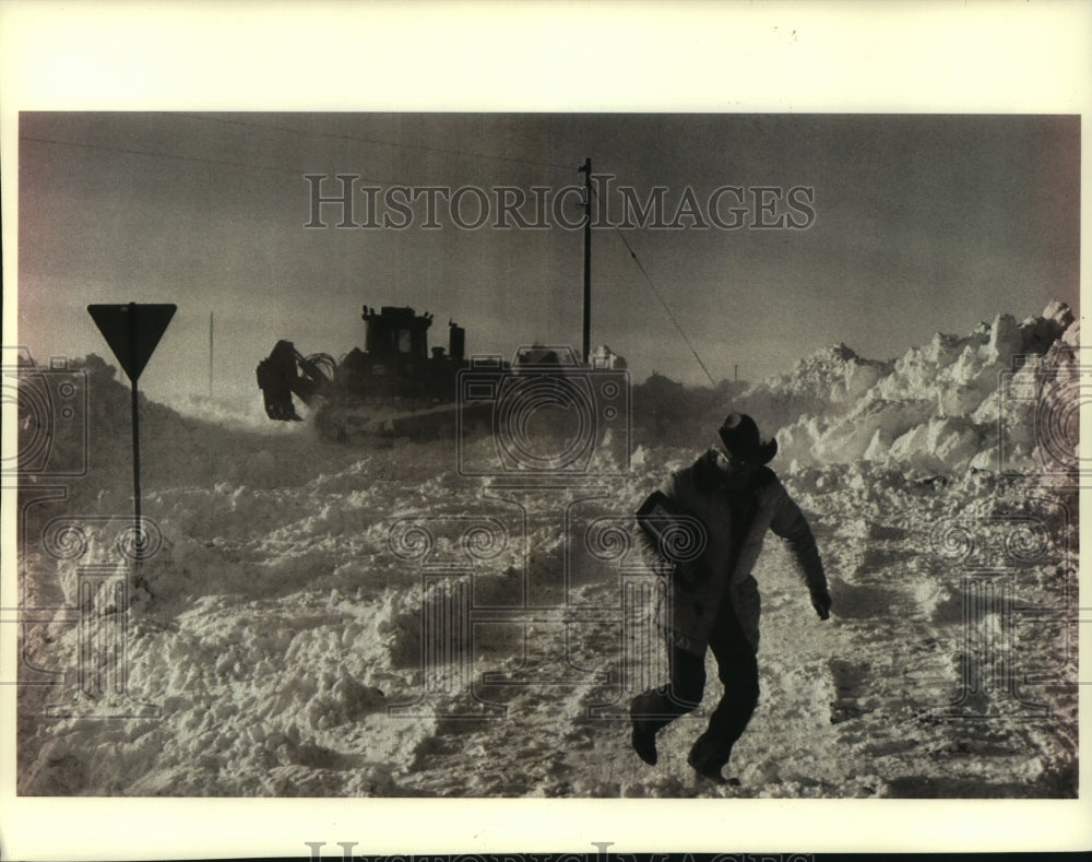 1994, Doug Schonert Runs For Cover From Strong Winds in North Dakota - Historic Images