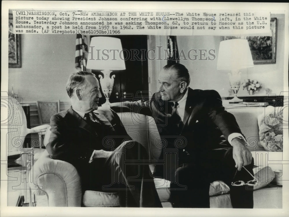 1966, President Johnson with Llewellyn Thompson in the White House - Historic Images
