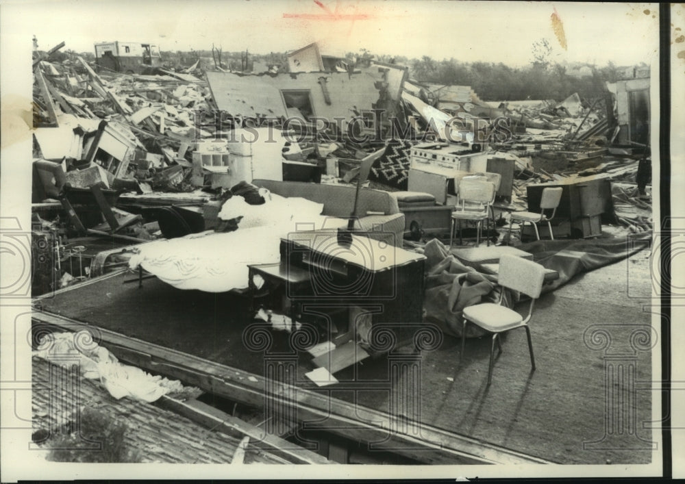 1957 Press Photo Tornado damaged home in Hickman Mills, Missouri - mjc12302 - Historic Images