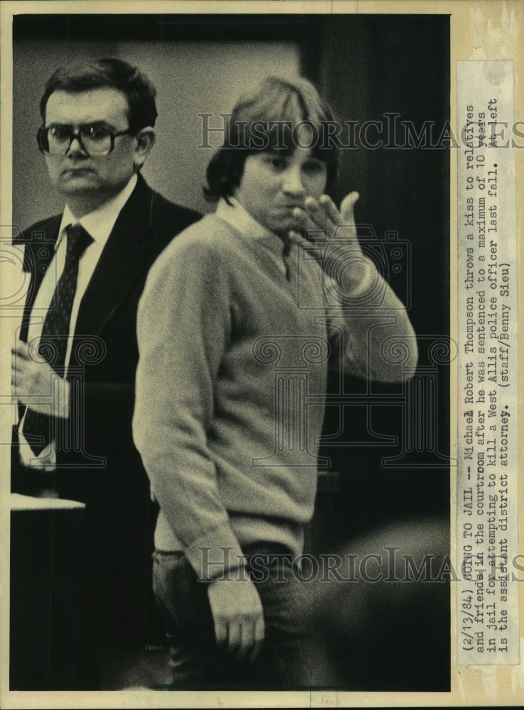 1984, Michael Thompson, threw a kiss after being sentenced - Historic Images