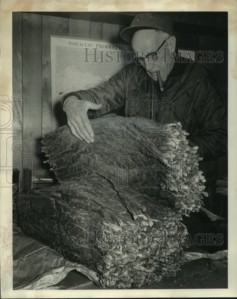 1963 Press Photo George Nygaard checks a bundle of tobacco - mjc12526 - Historic Images