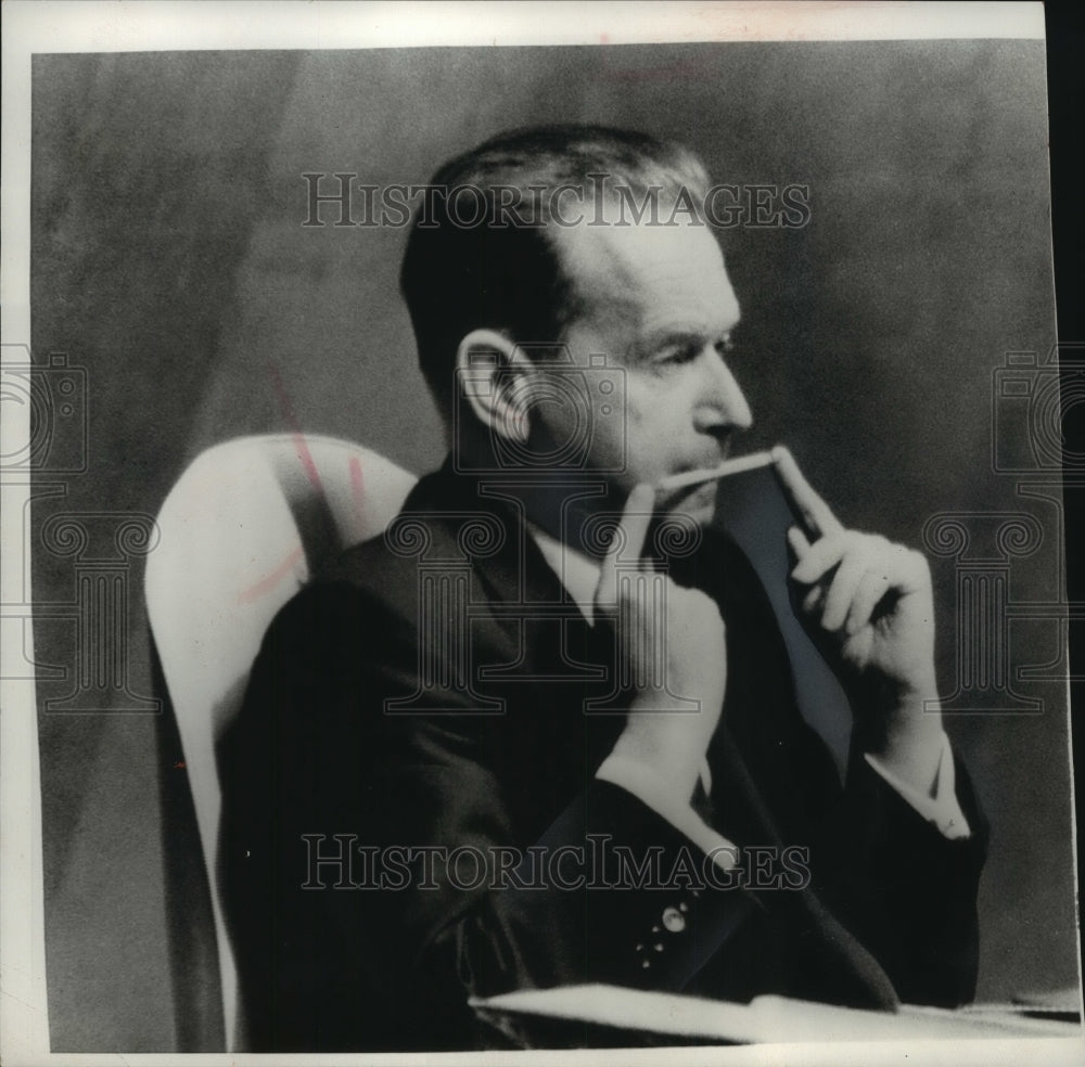 1961 Press Photo Dag Hammarskjold listens in the United Nations general assembly - Historic Images