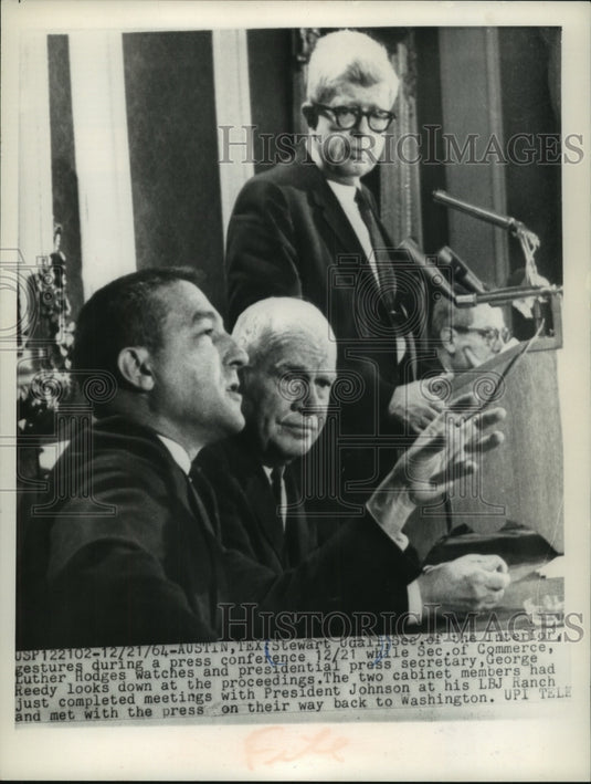 1964, Stewart Udall & others hold press conference in Austin, Texas - Historic Images