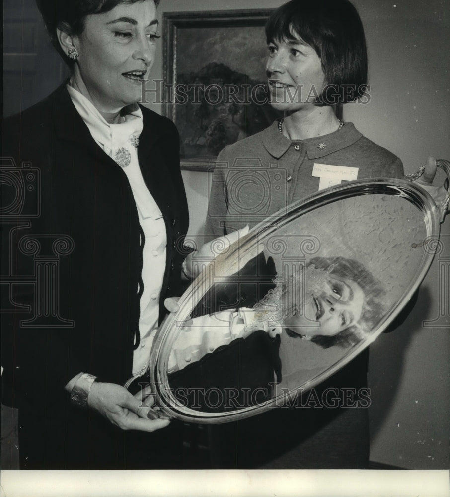 1966, Mrs. Warren P. Knowles receives silver tray, Wisconsin - Historic Images