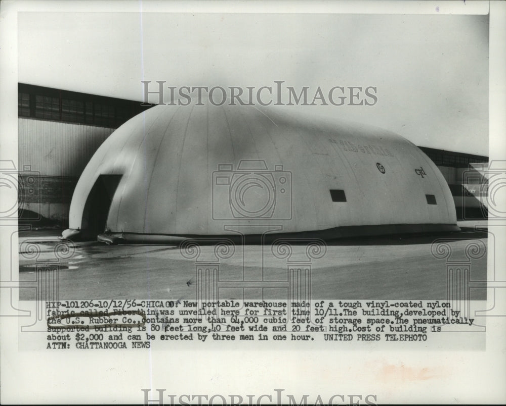 1956 Press Photo Portable Warehouse developed by the U.S. Rubber Company - Historic Images