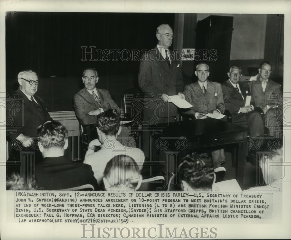 1949, US Secretary of Treasury John W. Snyder announces agreement - Historic Images
