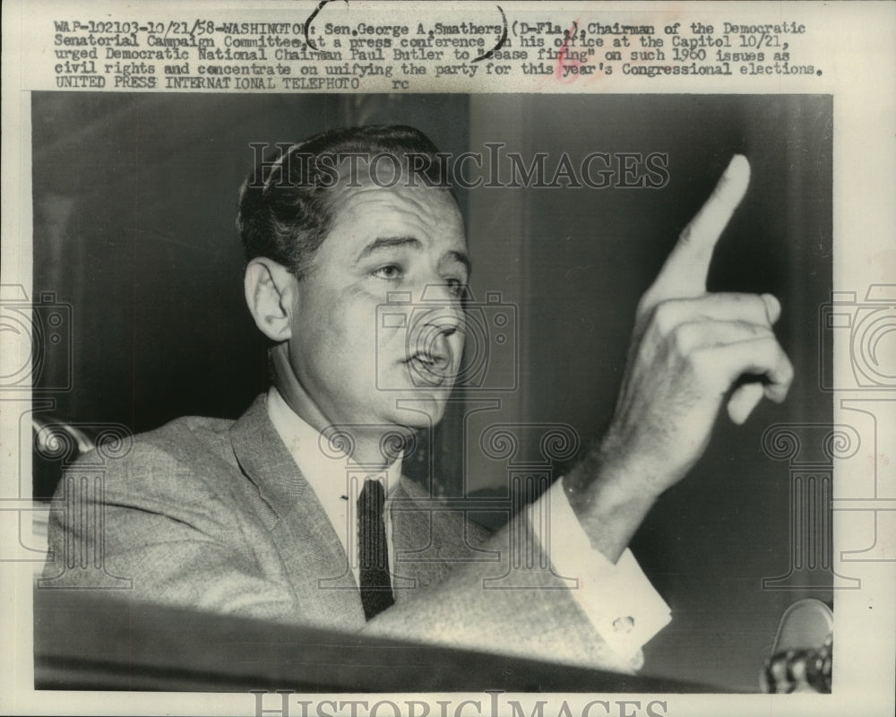 1958 Press Photo Washington: Senator George Smathers, press conference at office - Historic Images