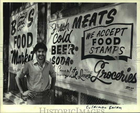 1983 Suleiman Salem outside B&S Grocery, Wisconsin - Historic Images