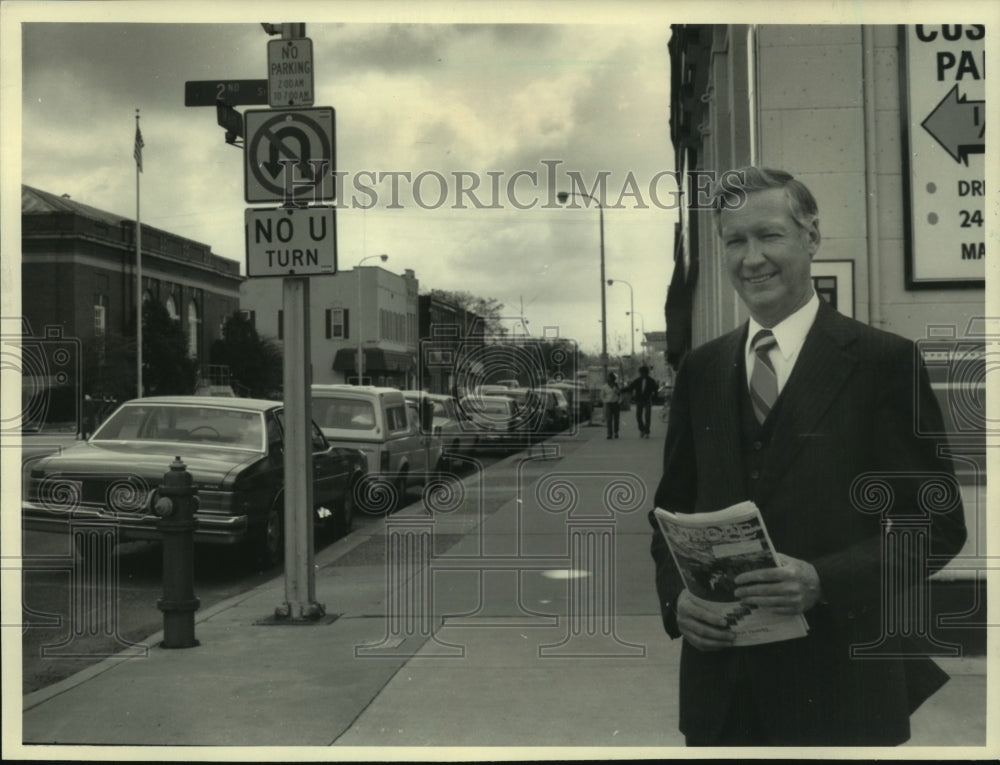 1983, Gerald Talen head of parking committee in Menomonie, Wisconsin - Historic Images