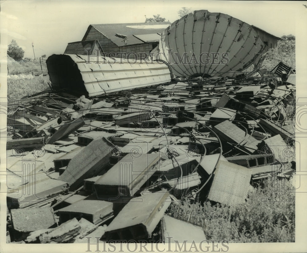 1956 Press Photo Barn destroyed by wind on the Wayne Zillmer farm, Wisconsin-Historic Images
