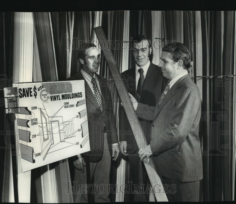 1978, Robert Simon, others in front of vinyl moldings, Gossen Company - Historic Images