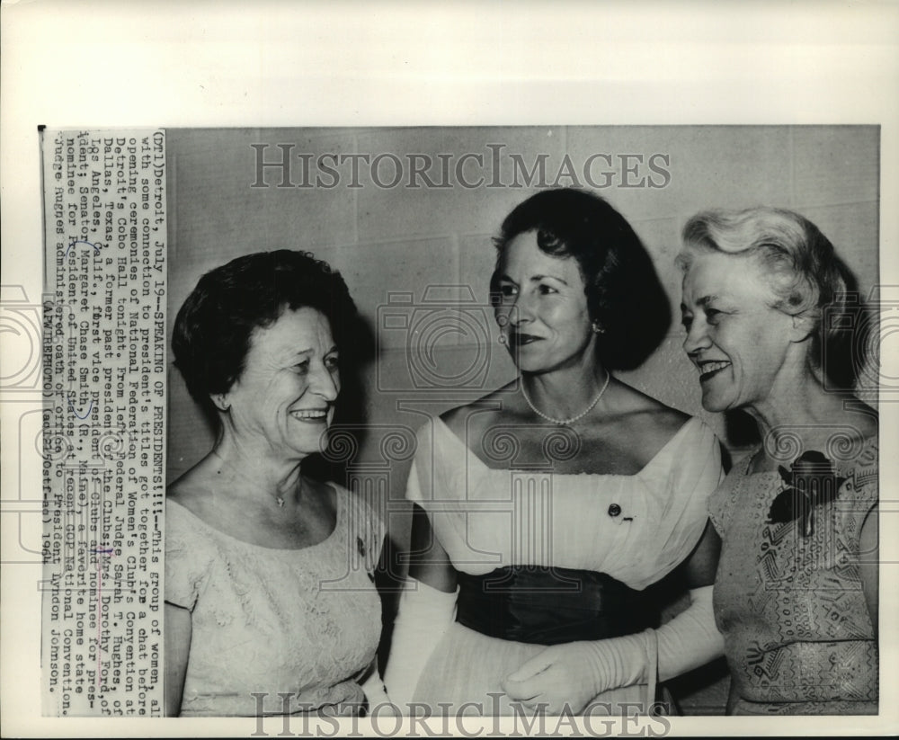 1964 (L-R) Judge Sarah T. Hughes, Mrs. Dorothy Ford, Senator Smith. - Historic Images