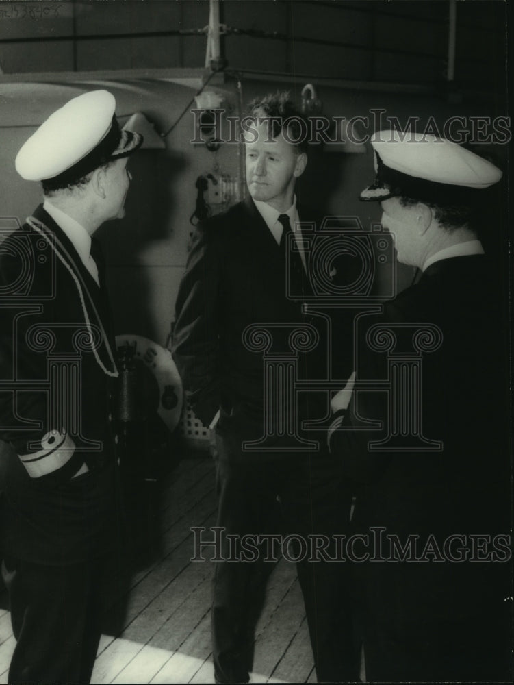 1966, Ian Smith, Michael Pollock, G. Kirby on board H.M.S. Tiger - Historic Images