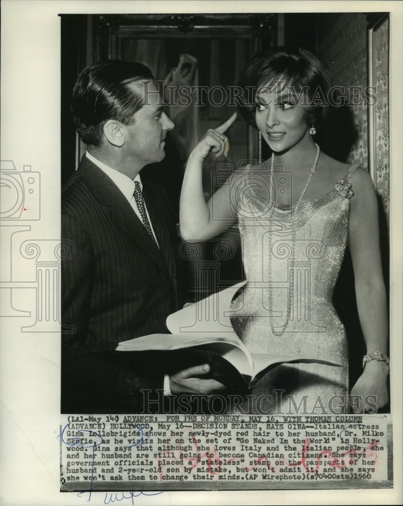 1960 Press Photo Gina Lollobrigida and husband Dr. Milko Skefic in Hollywood. - Historic Images