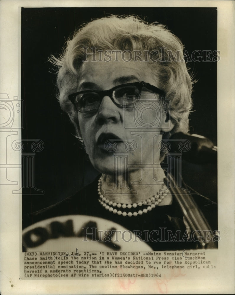 1964 Press Photo Maine Senator Margaret Chase Smith in Washington - mjc13903 - Historic Images