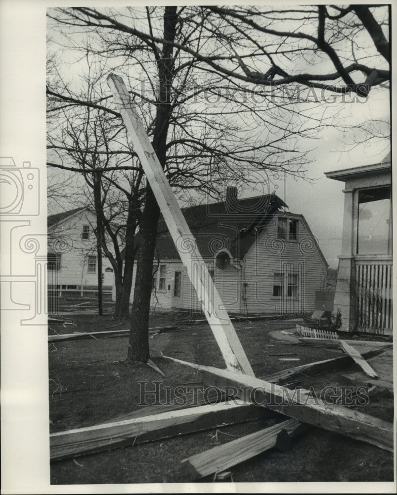 1956 Press Photo Area of roof torn away from storm, M.R. Nicolet home, Wisconsin - Historic Images