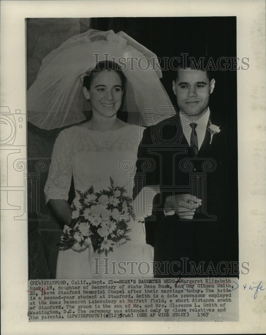 1967, Margaret Elizabeth Rusk & Guy Gibson Smith married at Stanford - Historic Images