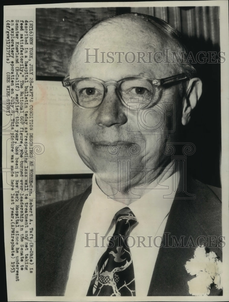 1952 Press Photo Senator Robert A. Taft, (Republican-Ohio) in New York - Historic Images