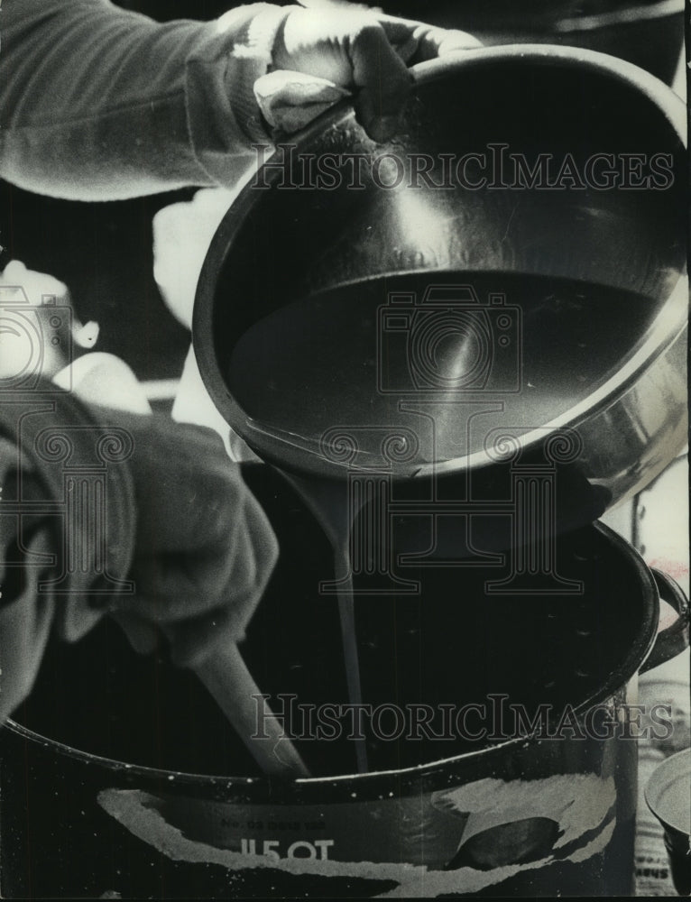 1974, Soap making mixture of melted fat, lye and water - mjc14373 - Historic Images