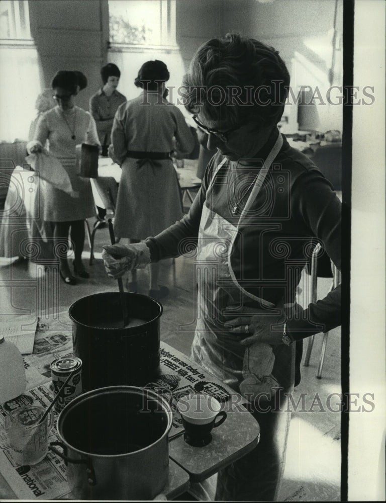 1974, Gertrude Gedde soap making class member in Port Washington - Historic Images