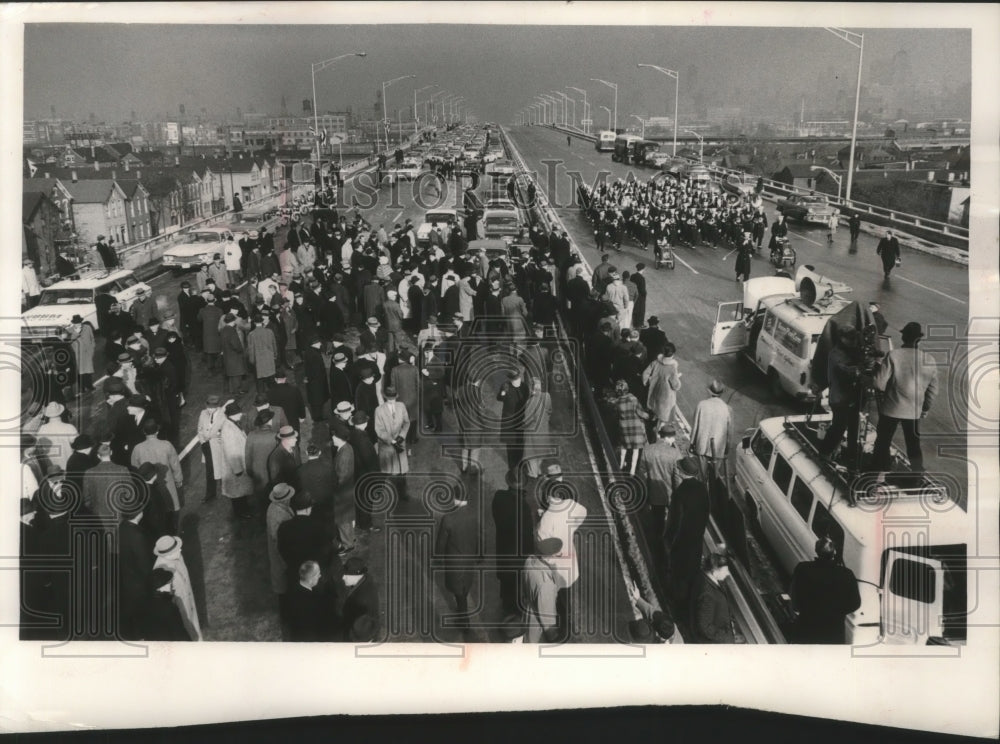 1962, Chicago Fire Department Band Marching Down Expressway - Historic Images